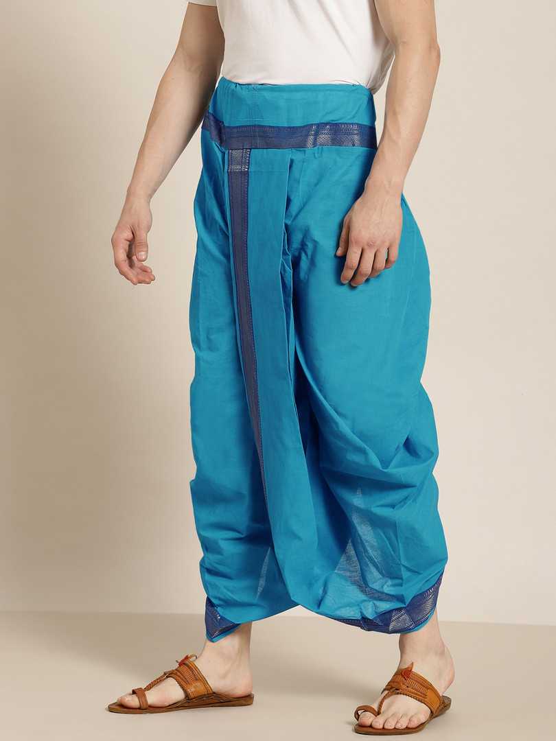 Anug by SOJANYA Men Blue Solid Cotton Dhoti Pants