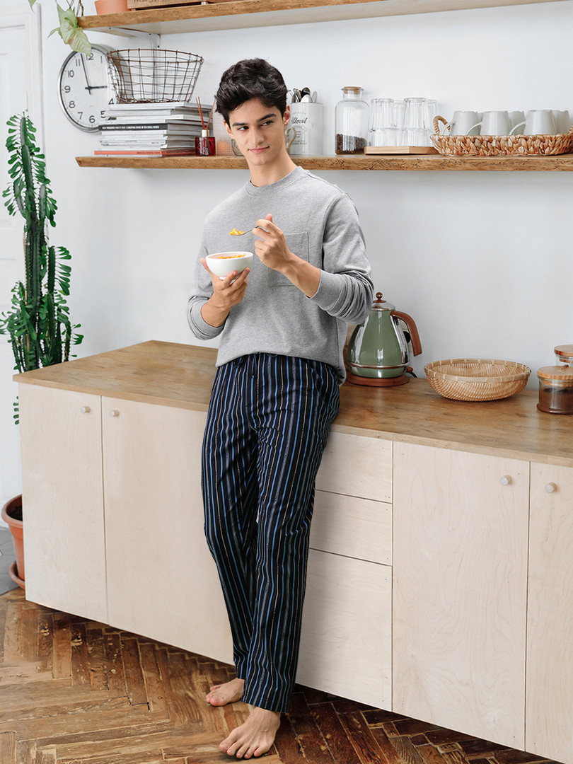 Cotton-pants U.S. Polo Assn. Men Striped Pure Cotton Lightweight Relaxed Lounge Pants