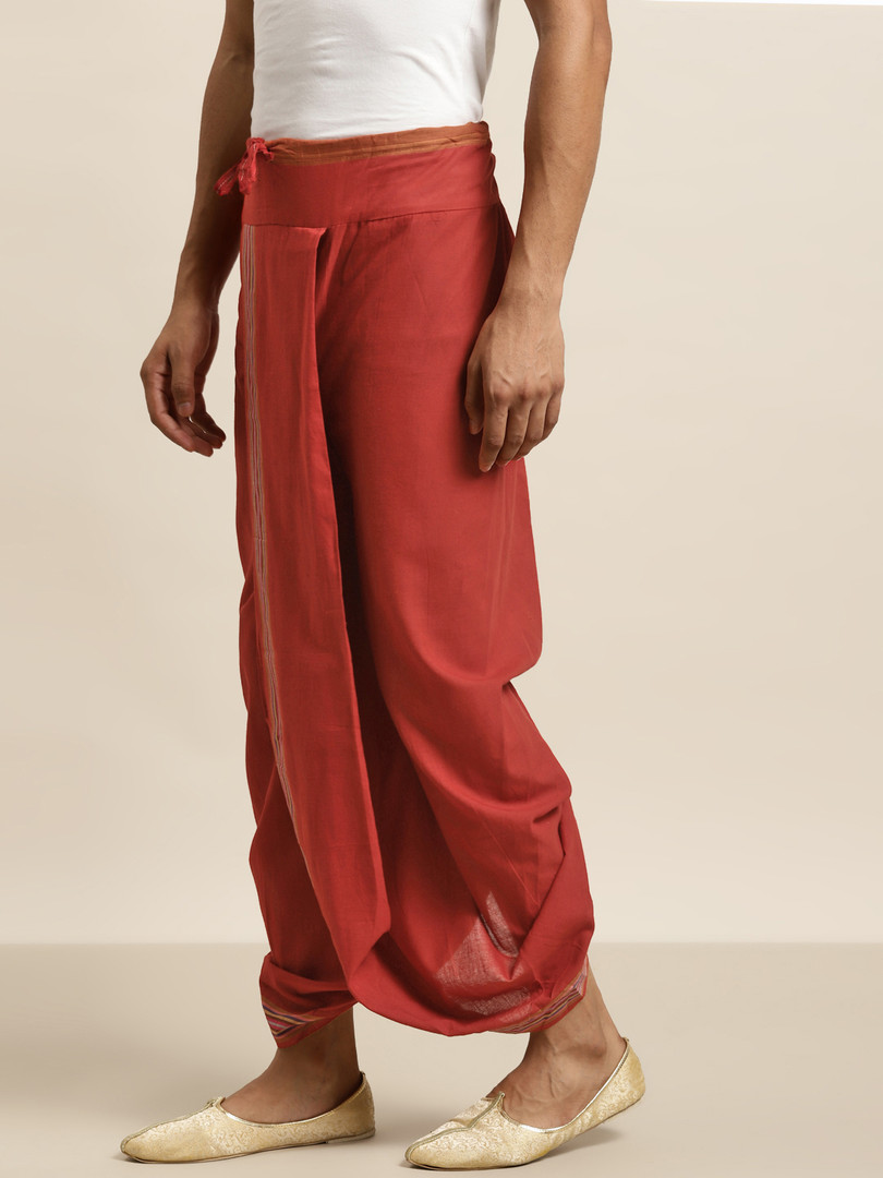 SOJANYA Men Maroon Solid Cotton Dhoti Pants