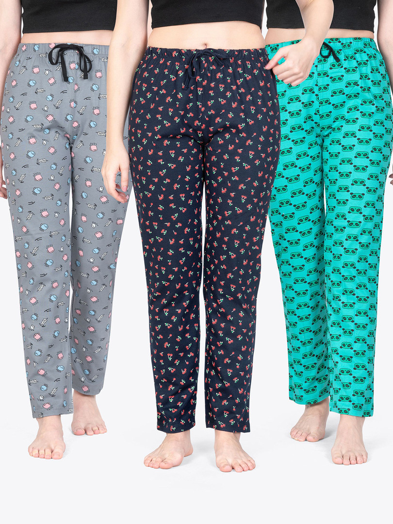 ariel Pack Of 2 Printed Pure Cotton Mid-Rise Lounge Pants