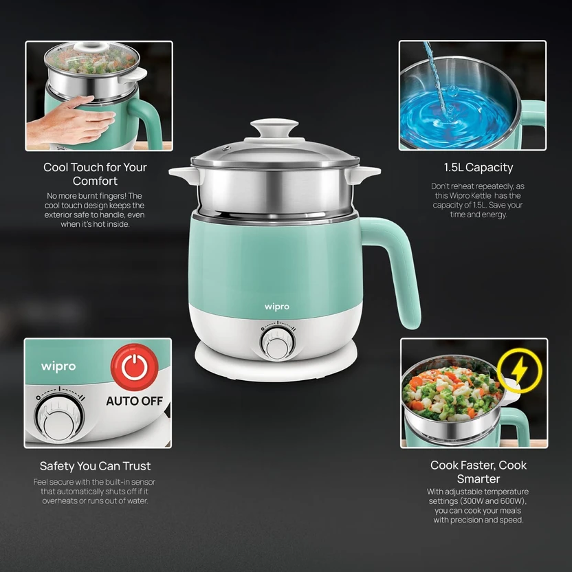 WIPRO BK 212 Multi Cooker Electric Kettle (1.5 L, Blue)