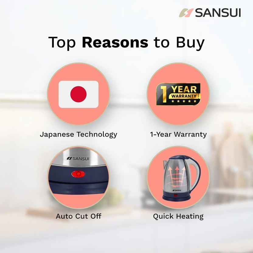 Sansui Instant Pro 1.8 Electric Kettle (1.8 L, Silver, Blue)