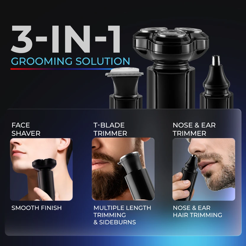 Trimfinity 3-in-1 Waterproof Electric Face Trimmer & Shaver for M...more