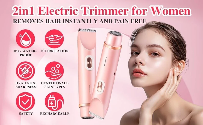 WrapWall 2-in-1 Electric Razor  Shaver For Women (Pink)