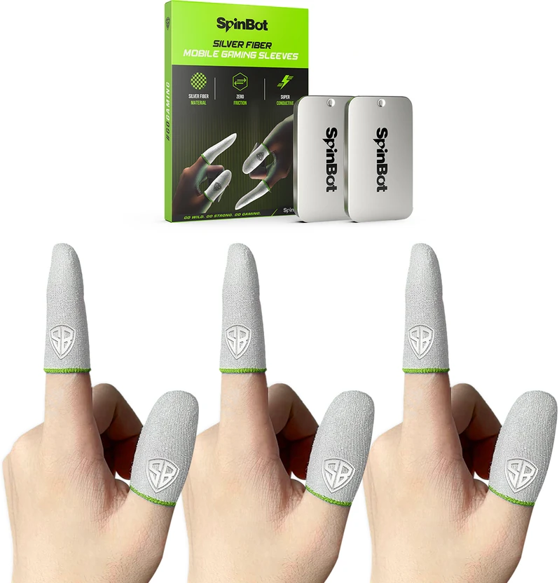 Gaming Accessories SpinBot Silver Fiber Thumb & Finger Mobile Gaming Sleeves 3 Pair(...more
