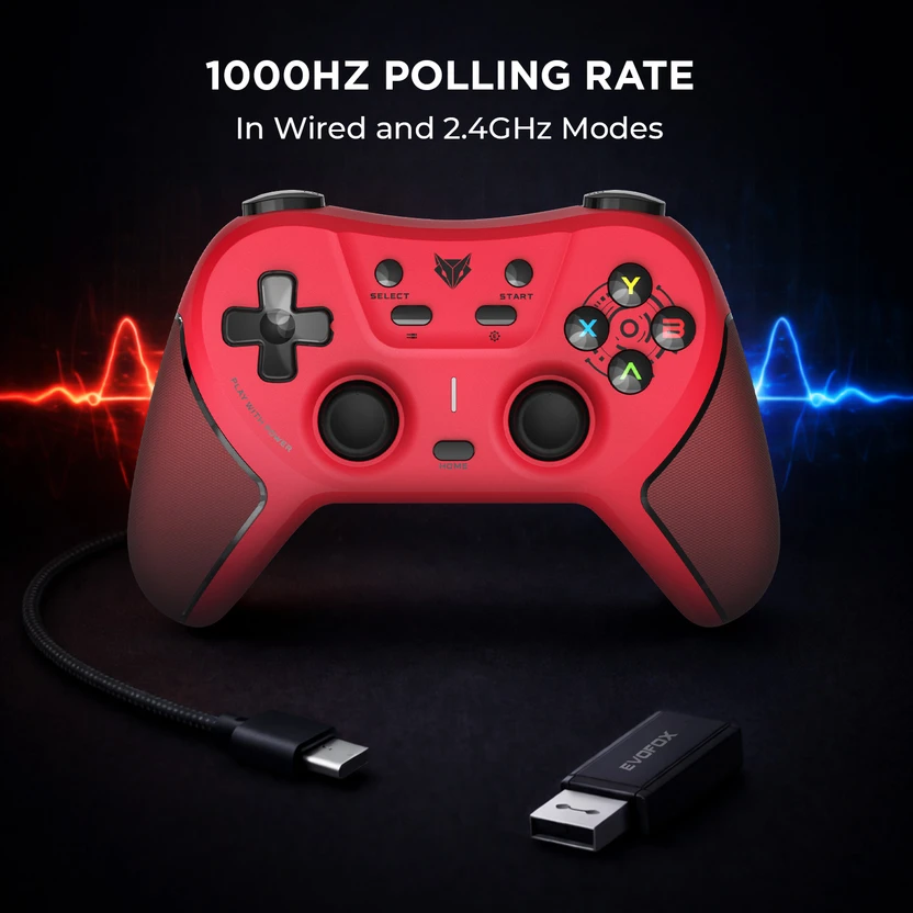 EVOFOX One S Universal 3-Mode Wireless & Wired  Gamepad (Red, For...more