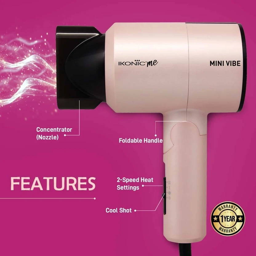 IKONIC ME Mini Hair Dryer (1200 W, Pink, Black)