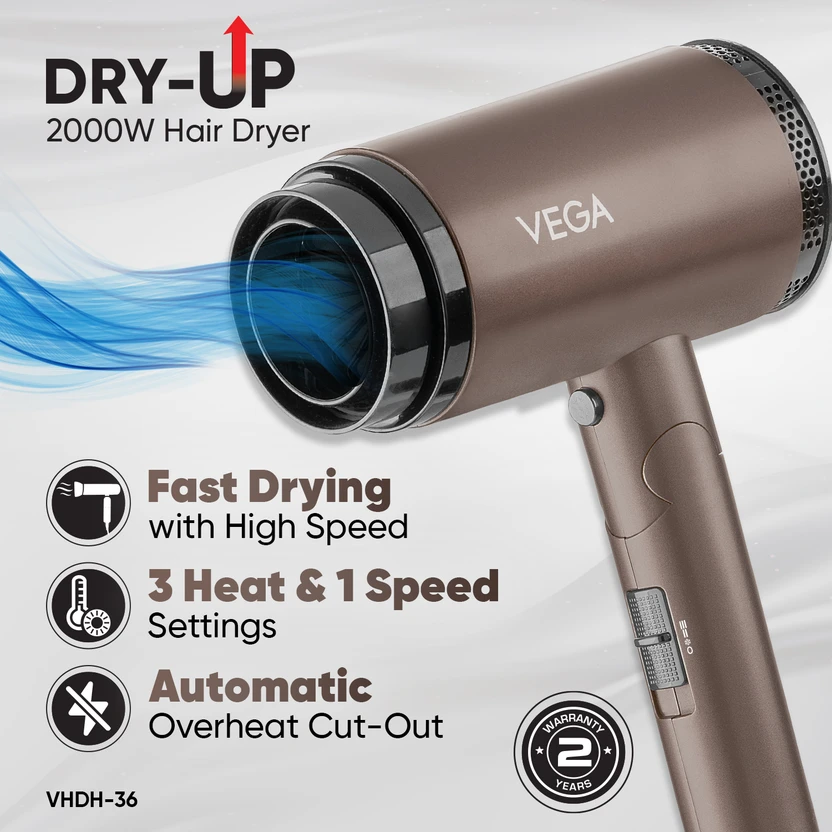VEGA VHDH-36 Hair Dryer (2000 W, Brown)