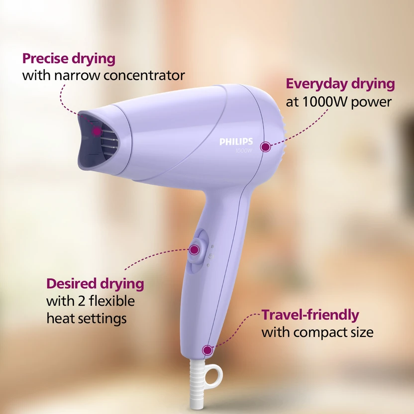 PHILIPS 8144/46 Hair Dryer (1000 W, Light Purple)