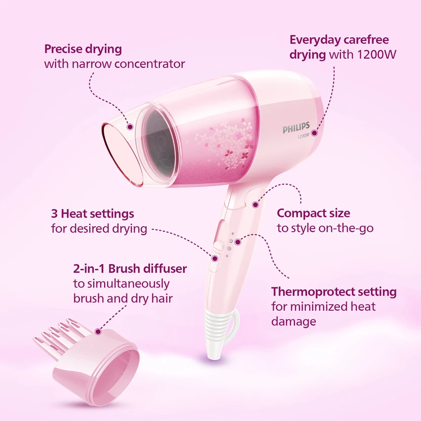 PHILIPS BHC017/00 Hair Dryer (1200 W, Pink)