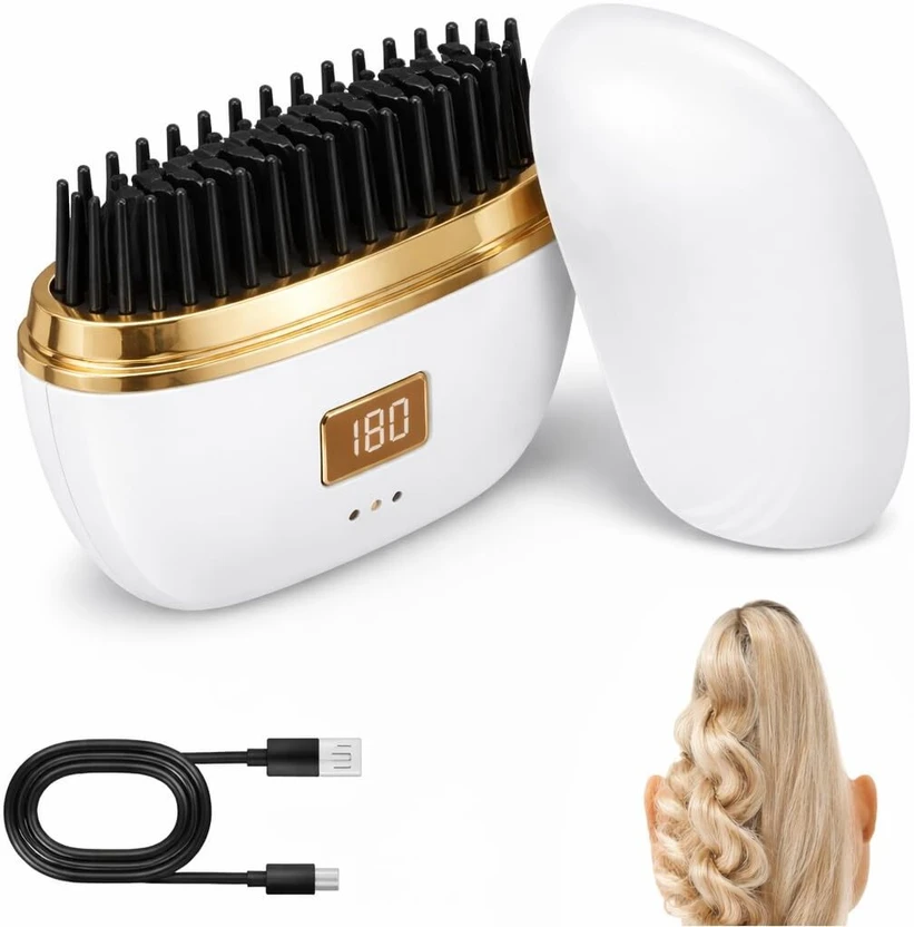 QOZWEID hair straightener brush mini hair straightener comb trave...more