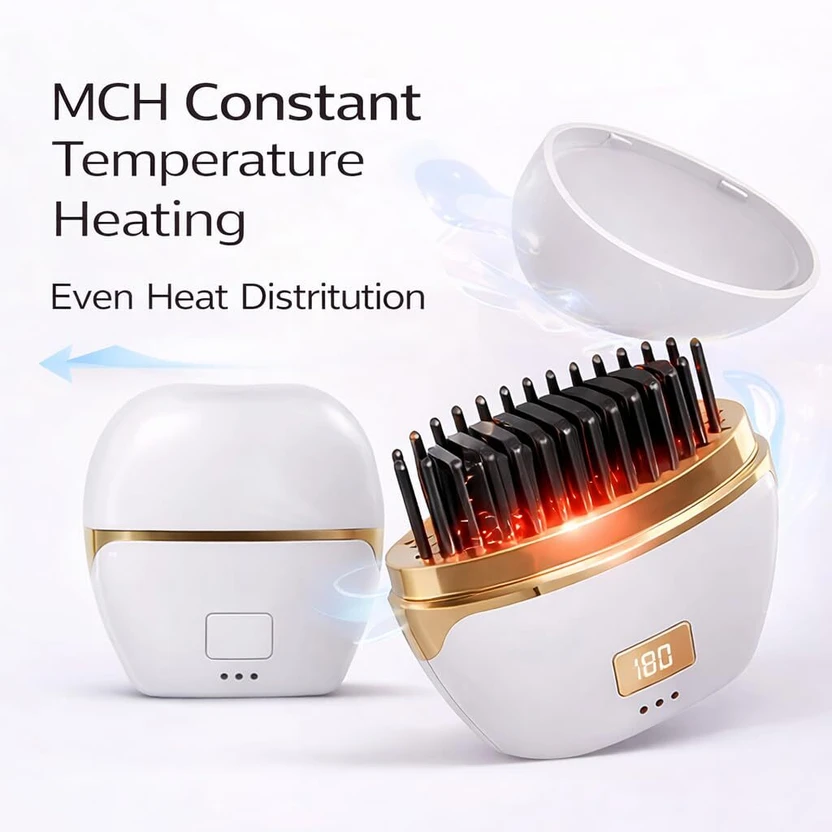 QOZWEID hair straightener brush mini hair straightener comb trave...more