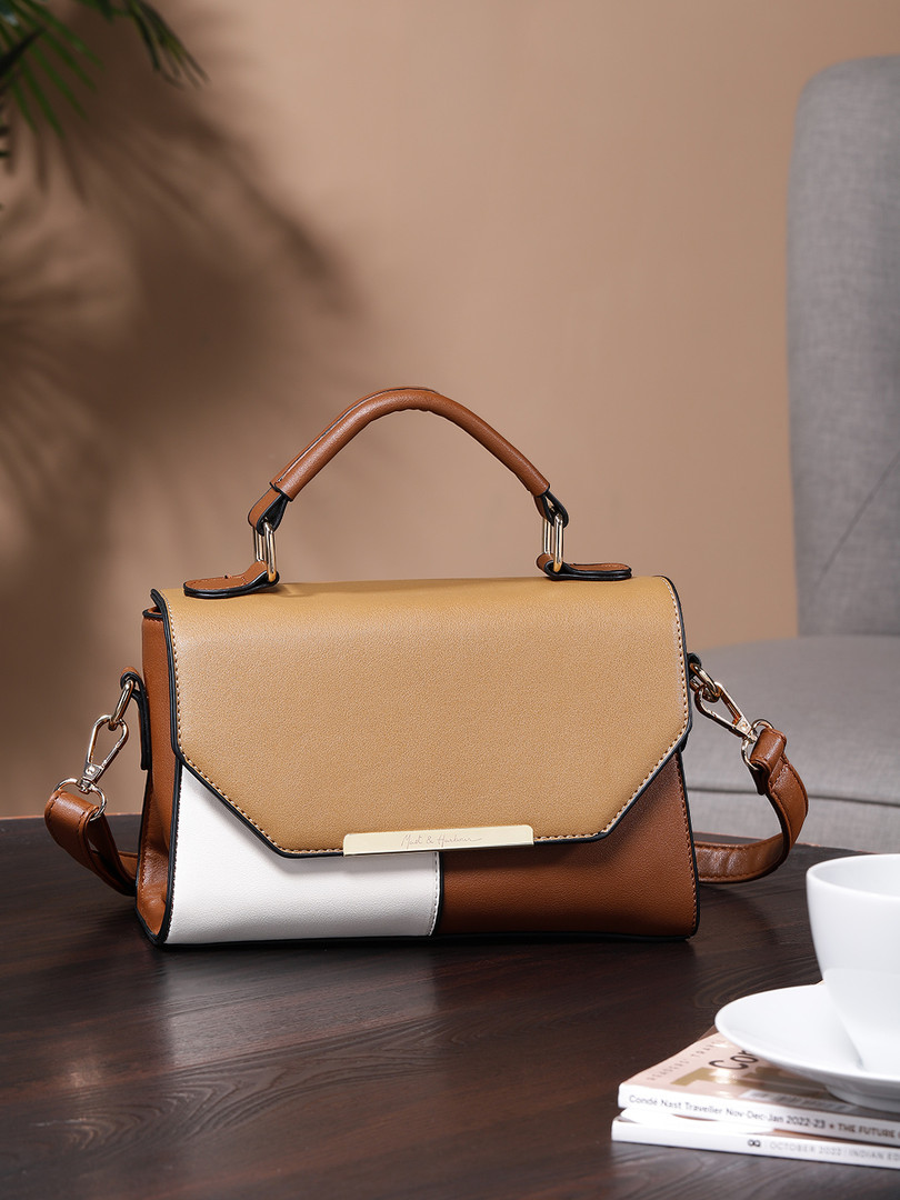 Handbags Mast & Harbour Brown & White Colourblocked Satchel