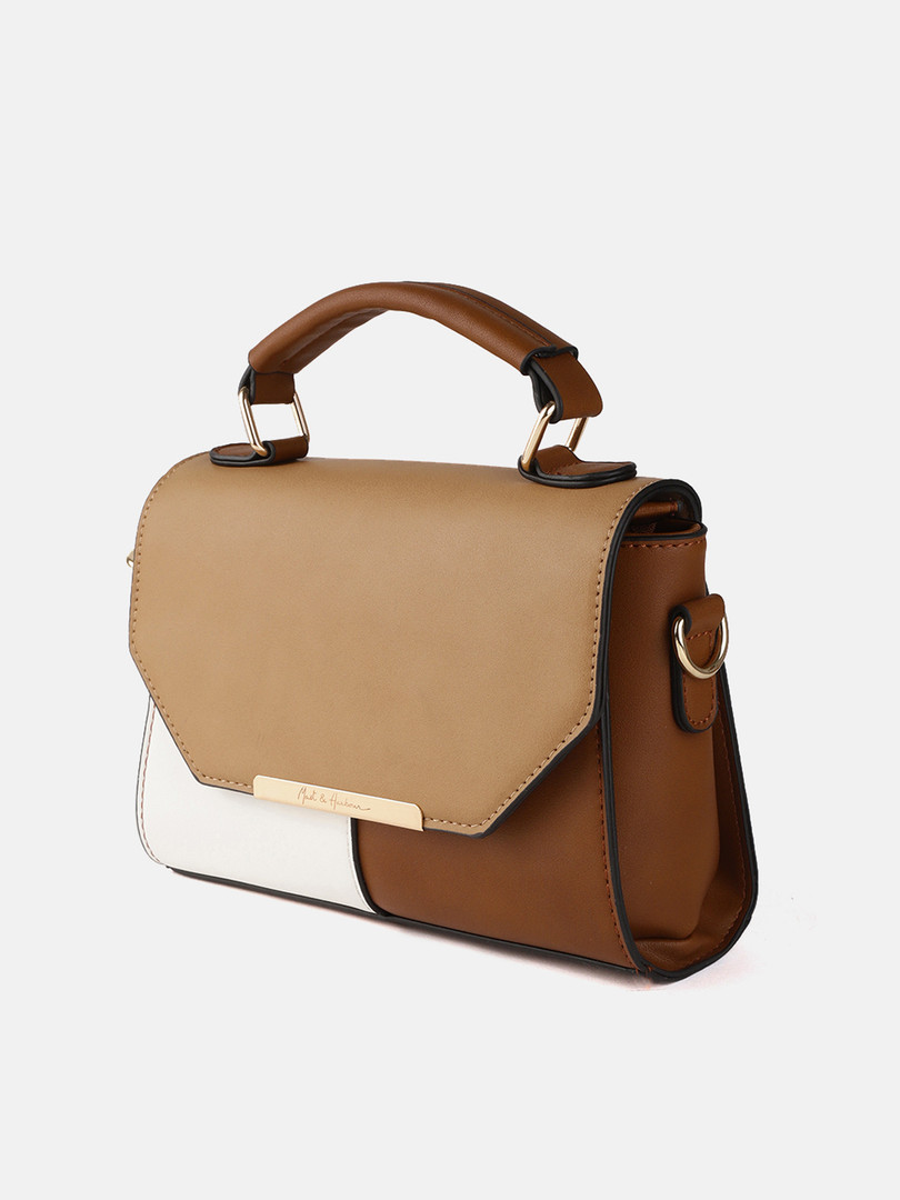 Mast & Harbour Brown & White Colourblocked Satchel
