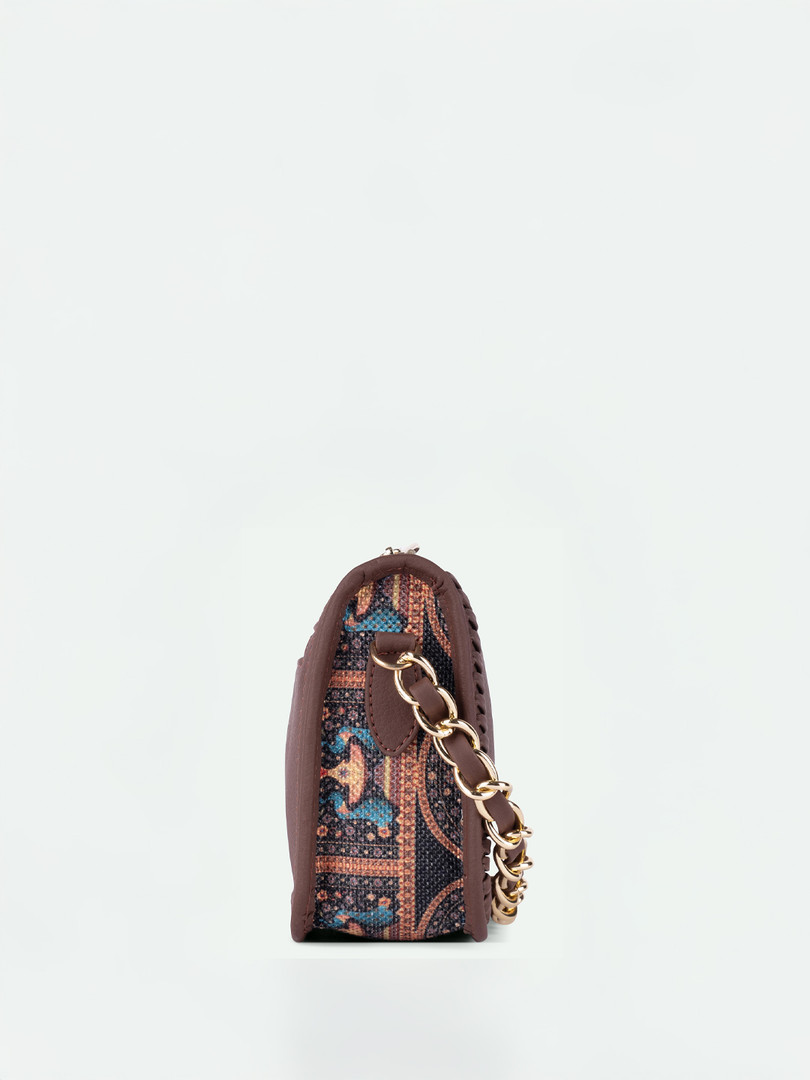 Alt by Zouk Women Aalya Baguette Royal Indian Peacock Motif Textured Sling Bag