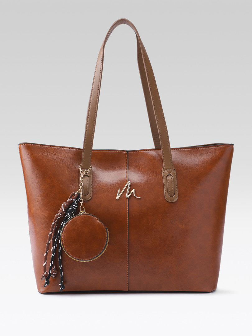 MAEJOY Women Tan Brown Solid Tote Bag with Pouch