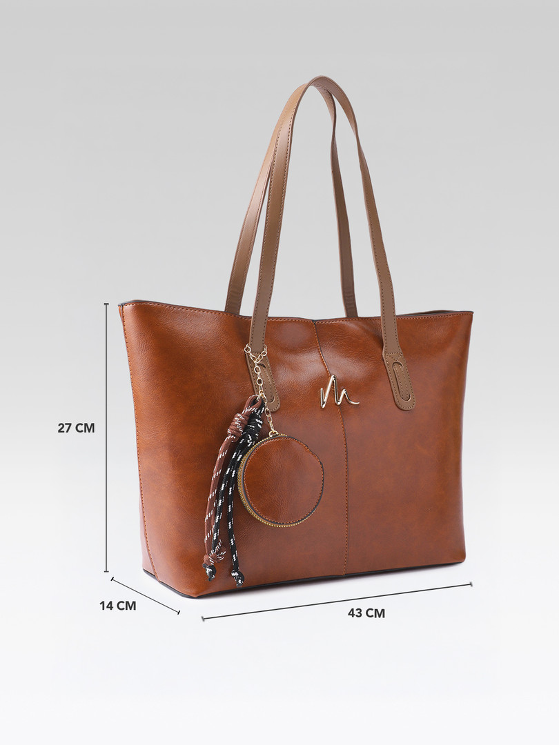 MAEJOY Women Tan Brown Solid Tote Bag with Pouch