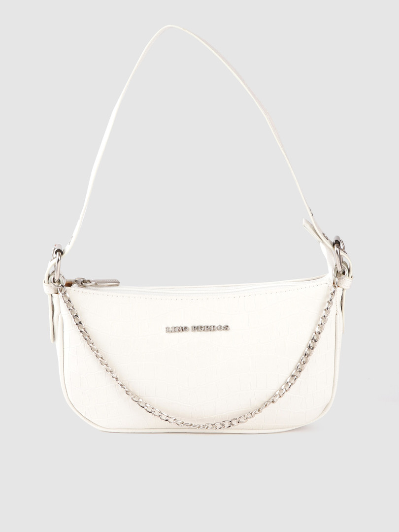 Lino Perros White Croc Textured Baguette Bag