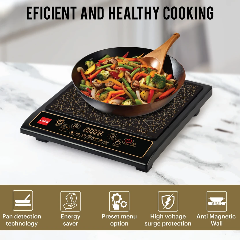 Cello 1600 W Induction Cooktop Push Button (Black, Vego Induction...more
