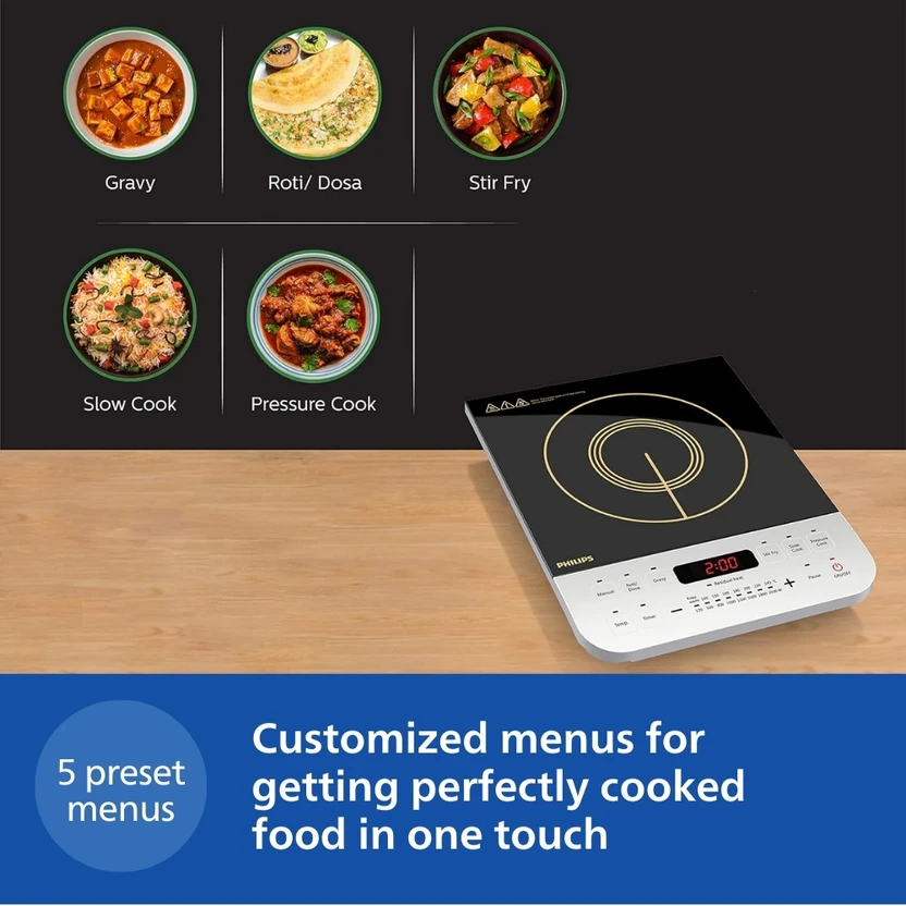PHILIPS 2100 W Induction Cooktop Push Button (Black, HD4928/01)
