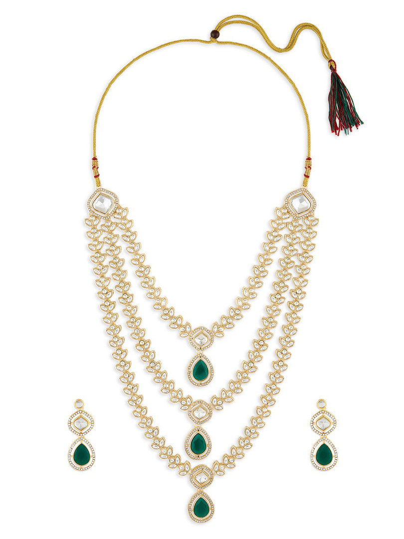 Zaveri Pearls Gold-Plated Austrian Diamond Stone Studded Layered Jewellery Set