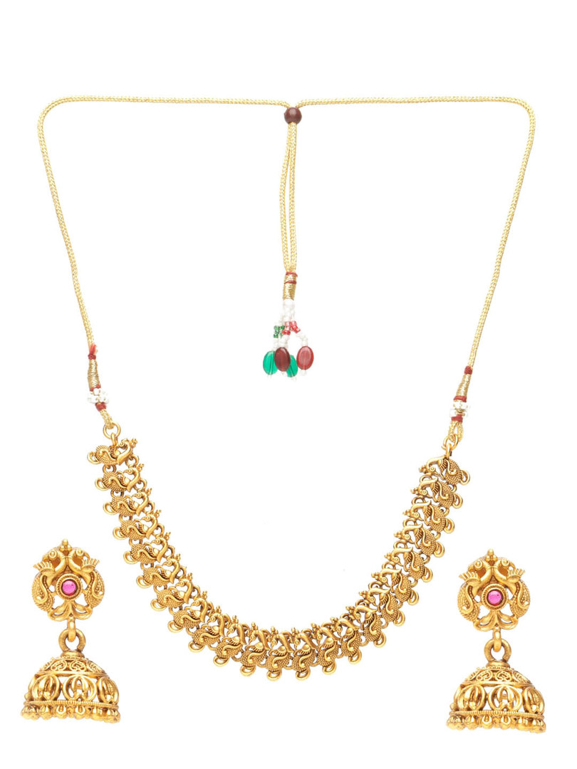Saraf RS Jewellery Gold-Plated & CZ-Studded Peacock Motif Temple Jewellery Set