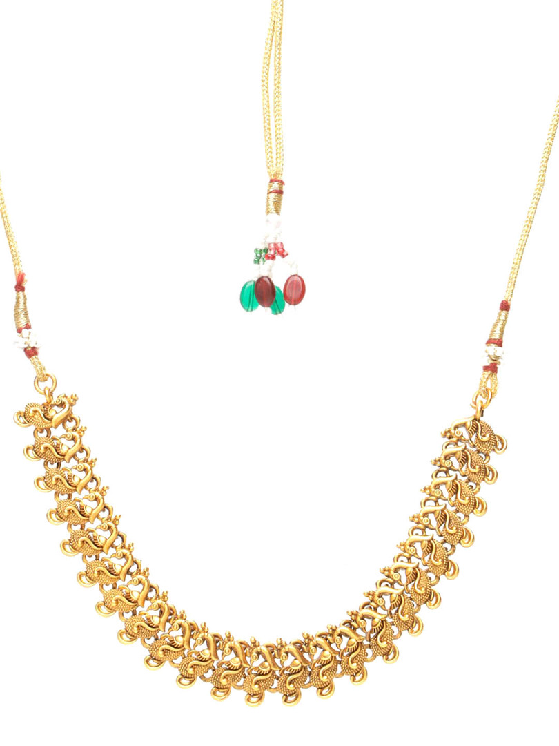 Saraf RS Jewellery Gold-Plated & CZ-Studded Peacock Motif Temple Jewellery Set