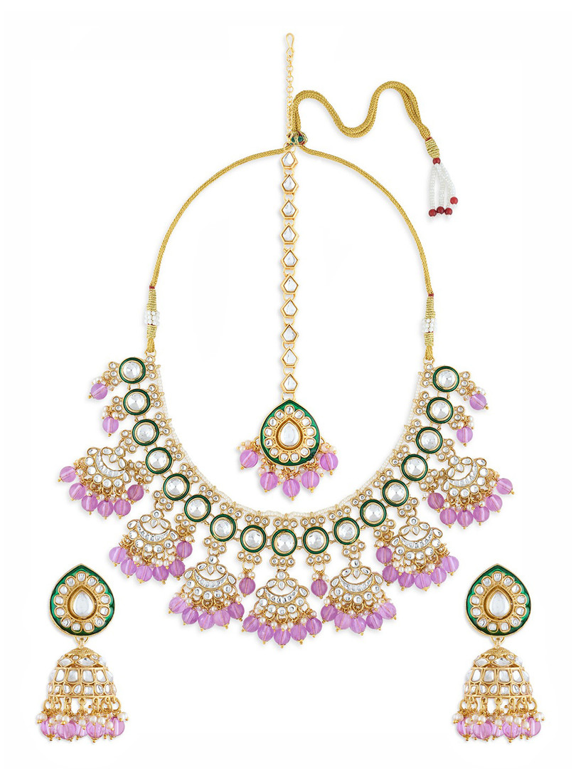 Zaveri Pearls Gold-Plated Kundan-Stone Studded & Beaded Jewellery Set