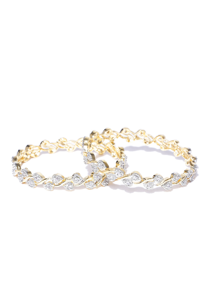 YouBella Set of 2 Silver-Toned & Gold-Toned Stone-Studded Bangles