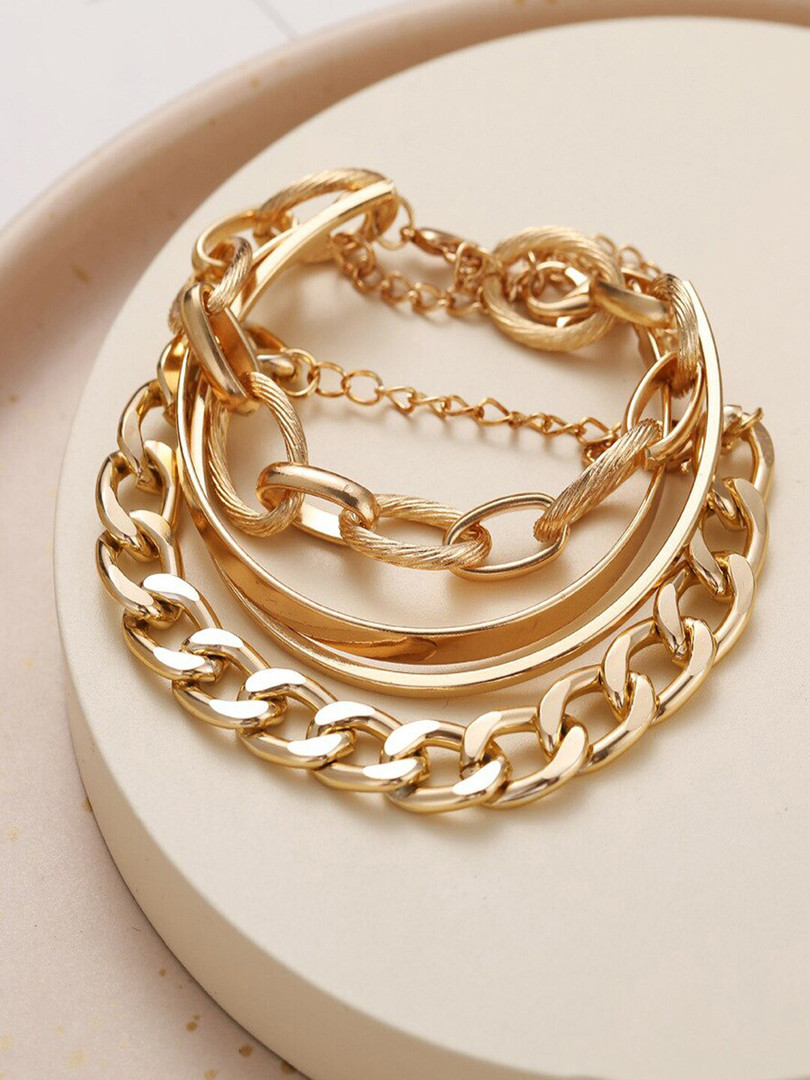 Jewels Galaxy Women Gold-plated Set Of 4 Wraparound Bracelet