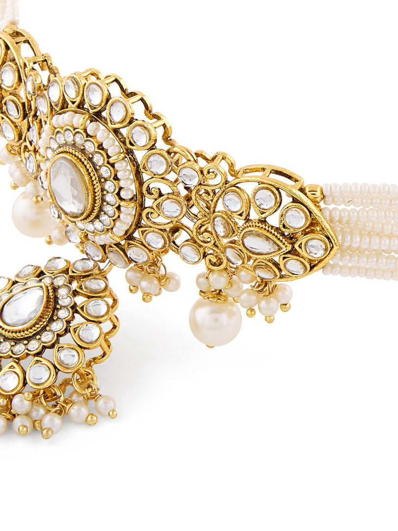 Zaveri Pearls Gold-Plated Kundan-Studded & Beaded Jewellery Set