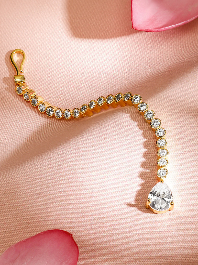 Rubans Stylish 22KT Gold Plated Cubic Zirconia Studded & AD Drop Handcrafted Maang Tikkas