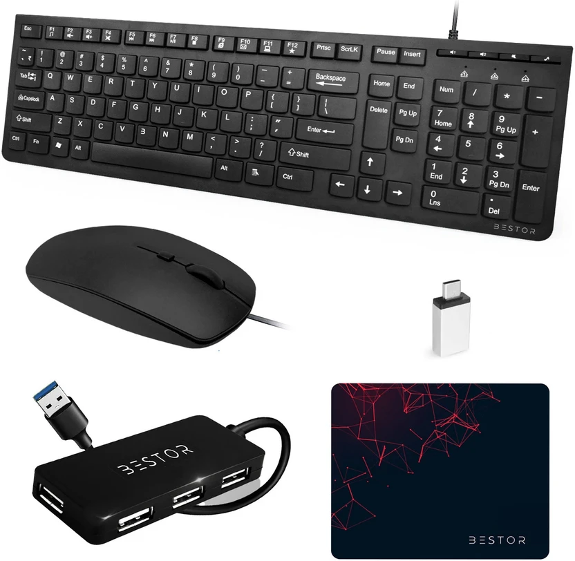 Bestor Set of 5 Combo,USB Wired Keyboard,Wire Mouse,Mouse Pad,typ...more