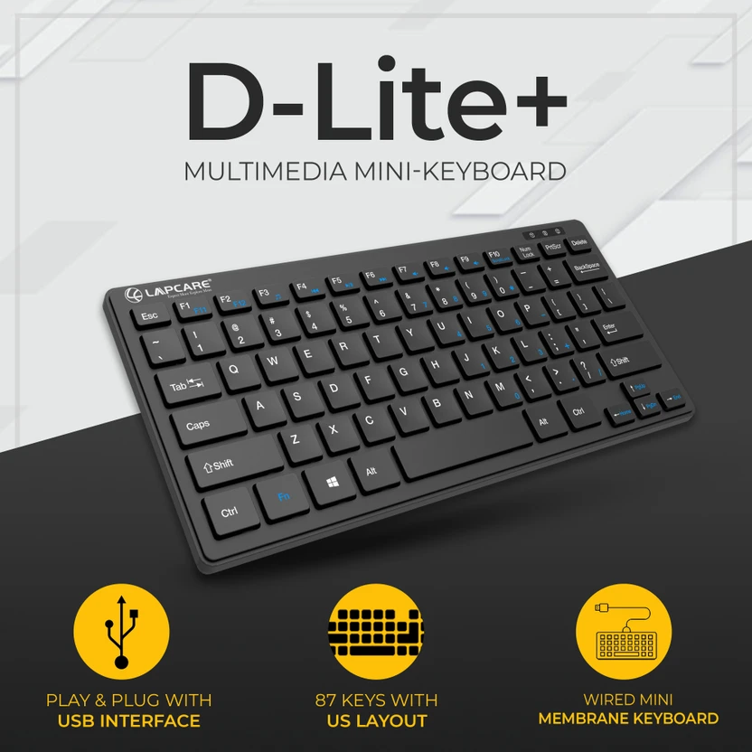 LAPCARE D-Lite Plus Wired Black Wired USB Laptop-size Desktop Key...more
