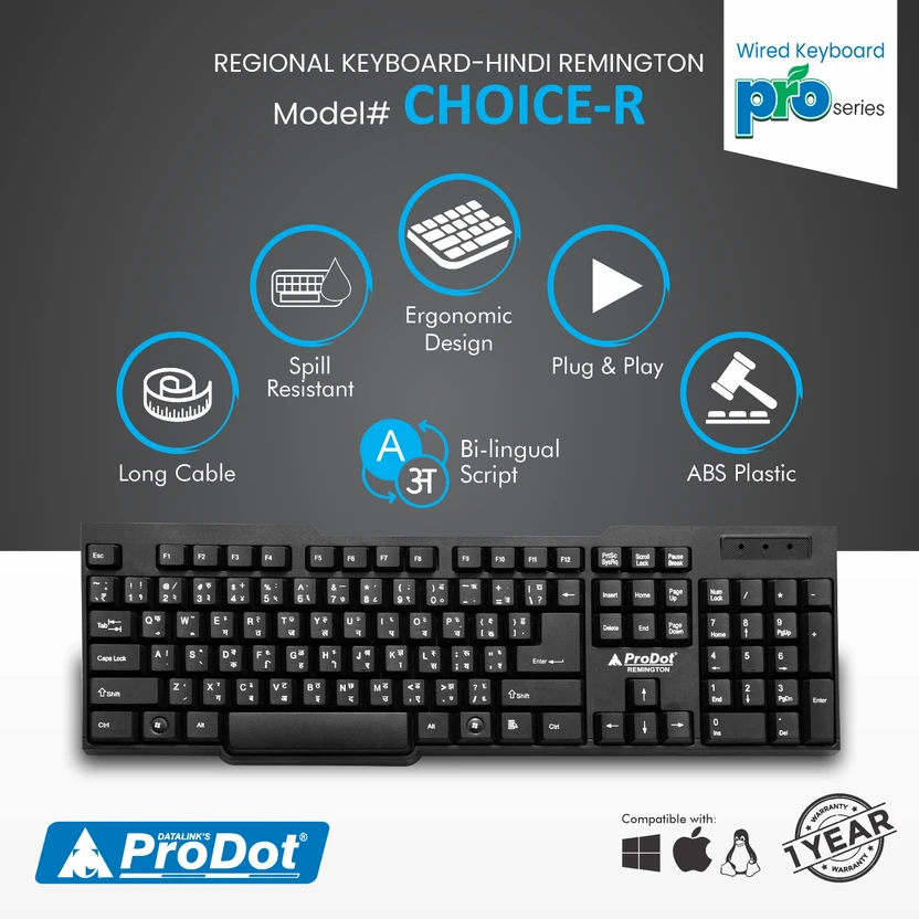 PRODOT Hindi Remington (Kruti Dev 010) Keyboard With Rupees Key W...more