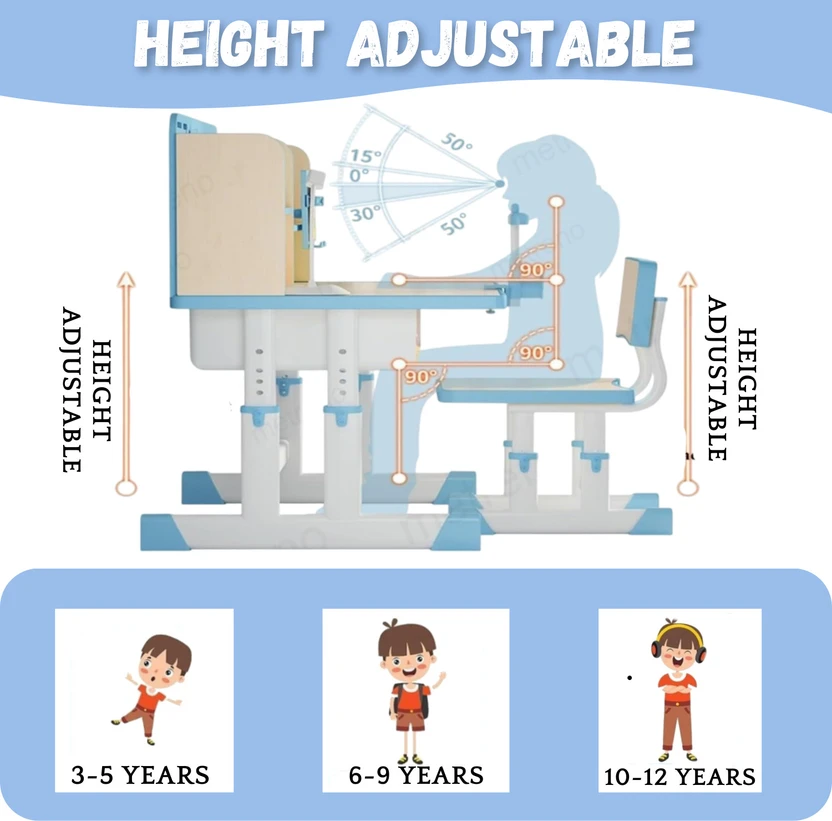 metreno Height Adjustable Kids Study Tables with Chair set for Ho...more