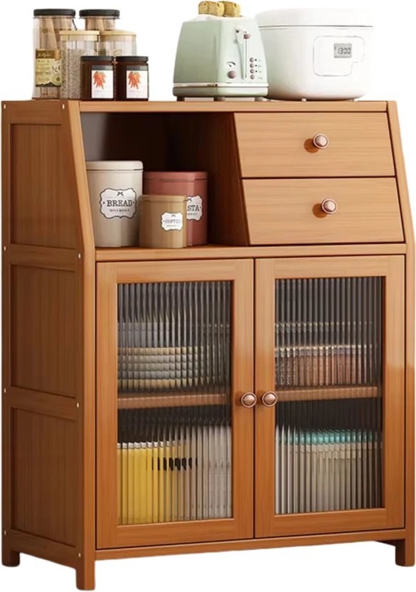 SimplifiNest Premium Bamboo & Glass Floor Cabinet | Multi-Tier Ki...more