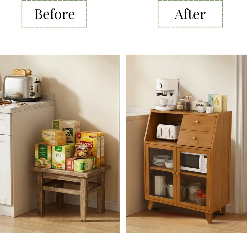 SimplifiNest Premium Bamboo & Glass Floor Cabinet | Multi-Tier Ki...more