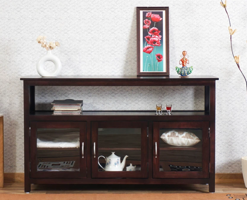Kitchen Cabinets Woodefly Sheesham Wood Crockery Cabinet with Three Glass Doors | ...more