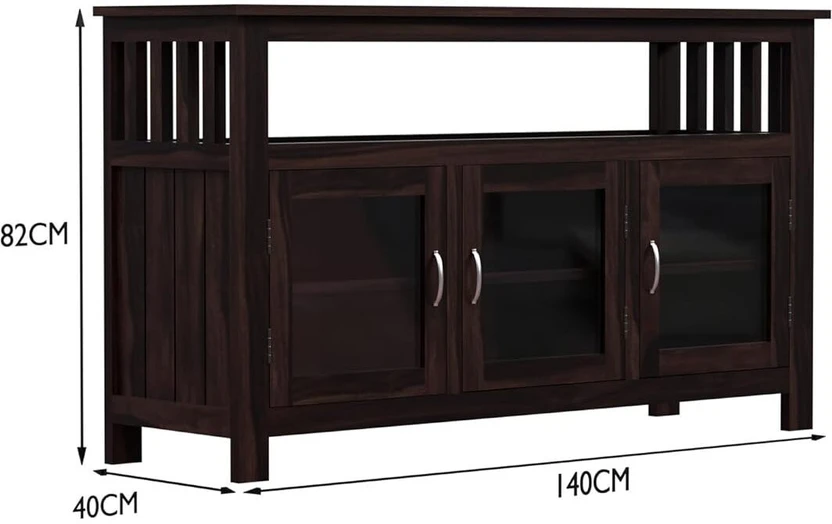 Woodefly Sheesham Wood Crockery Cabinet with Three Glass Doors | ...more