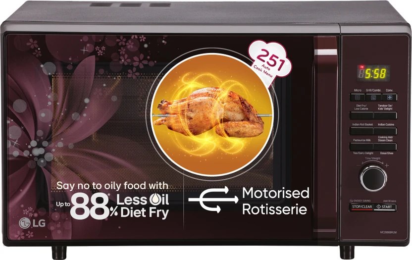 LG 28 L with Diet Fry, Auto Cook Menu, Stainless steel cavity, Pa...more