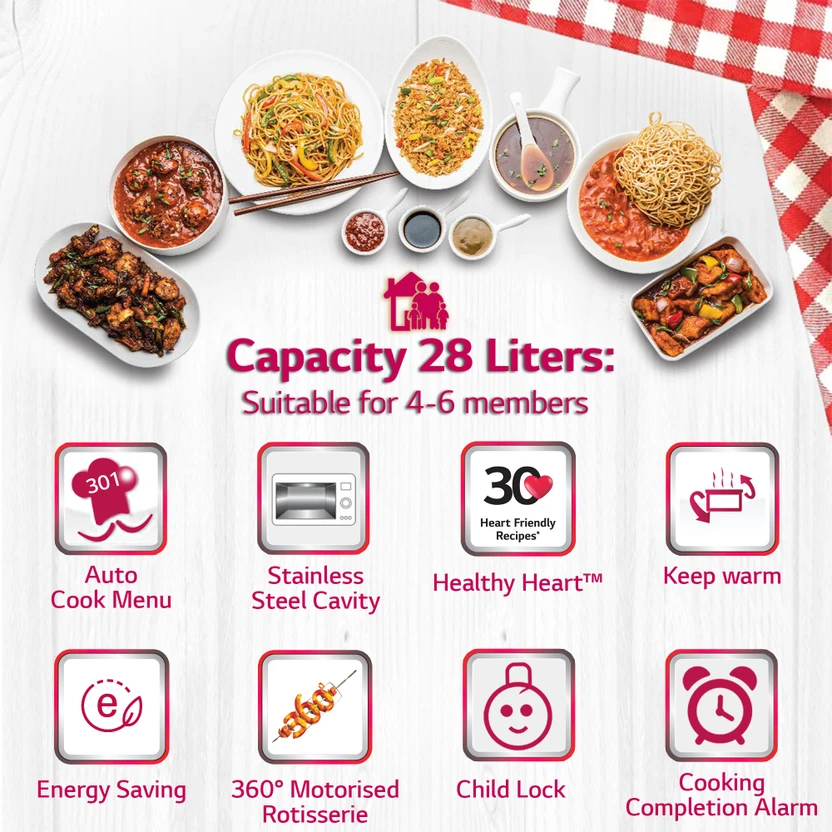 LG 28 L Diet Fry and with 360 Degree Motorised Rotisserie for cri...more