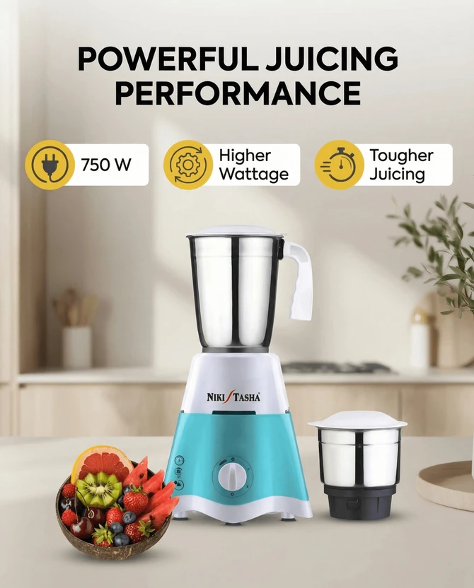 NIKI TASHA turbo series 750 W Mixer Grinder (GREEN 750 | 2 Jars |...more
