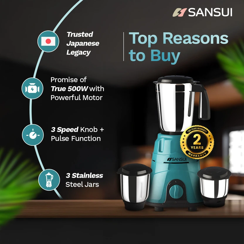 Sansui Plus 500 W Juicer Mixer Grinder (Allure Plus | 3 Jars | Bl...more