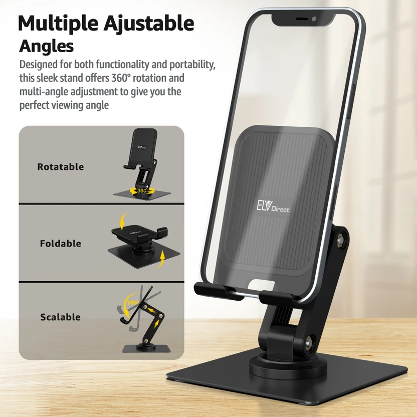 ELV DIRECT Adjustable Phone Stand for Desk 360 Rotating Foldable ...more