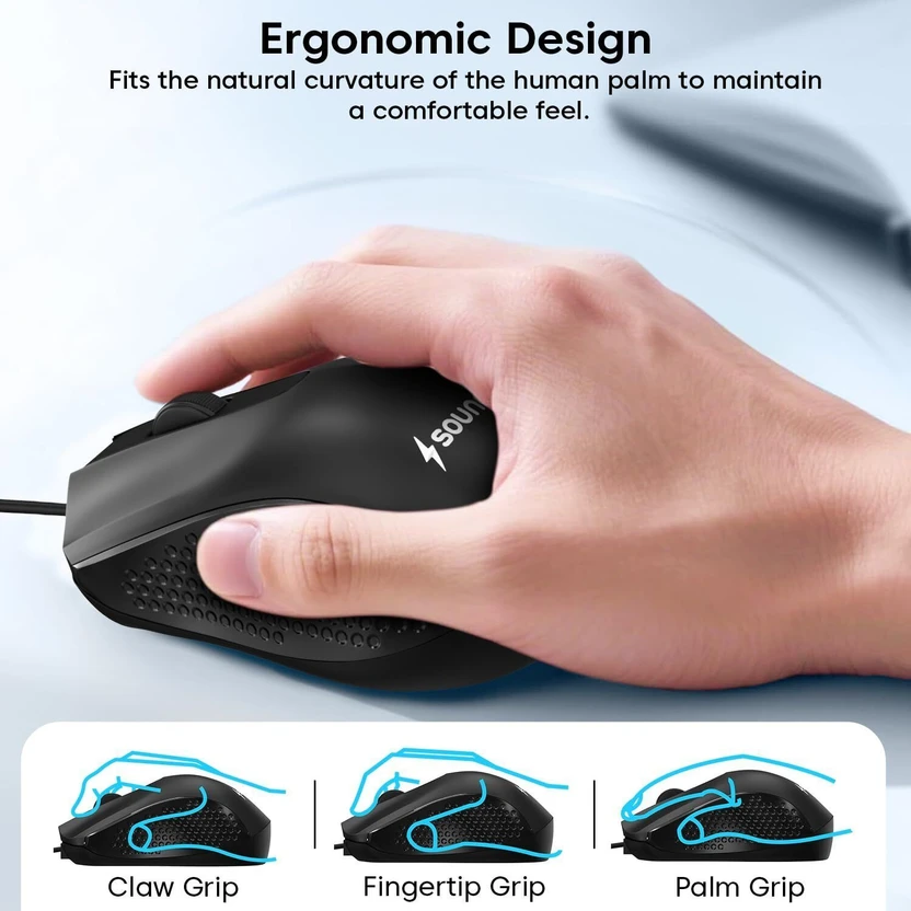 sounce Pixel | SNC-OPTCLMUS-SHBLK Wired Ergonomic Optical  Gaming...more