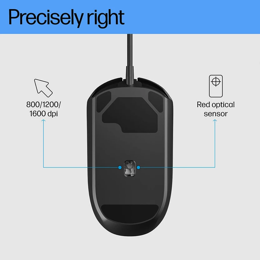 HP M070 Wired Ambidextrous Mechanical Mouse (USB 2.0, Black)