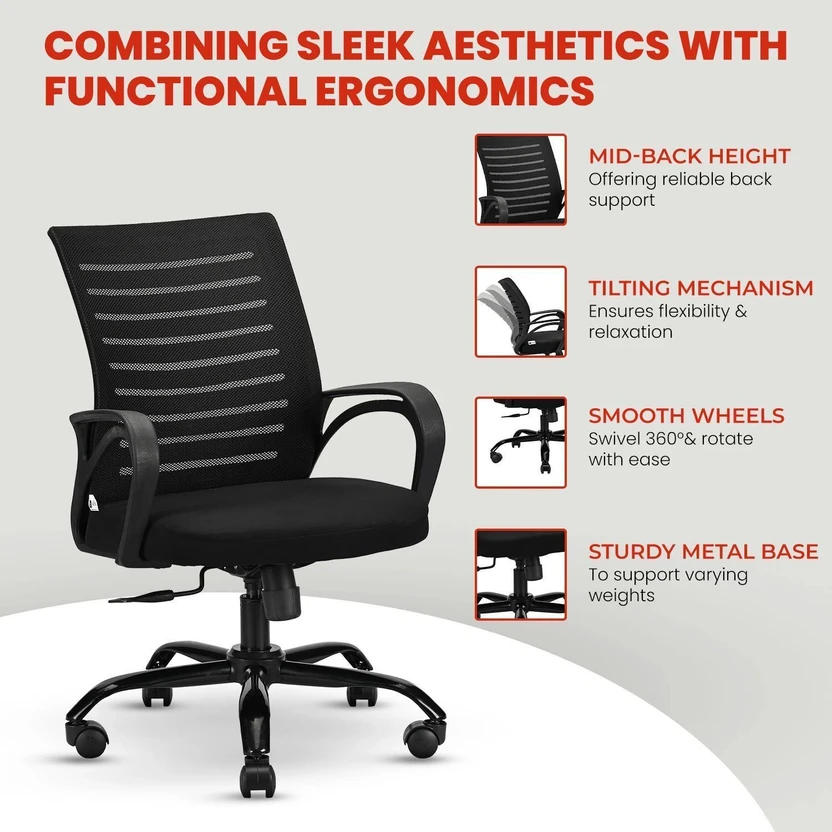 IAFA Diego Mid Back Ergonomic Office Heavy Duty Black Metal Base ...more