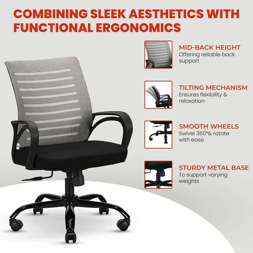IAFA Diego Mid Back Ergonomic Office Heavy Duty Black Metal Base ...more