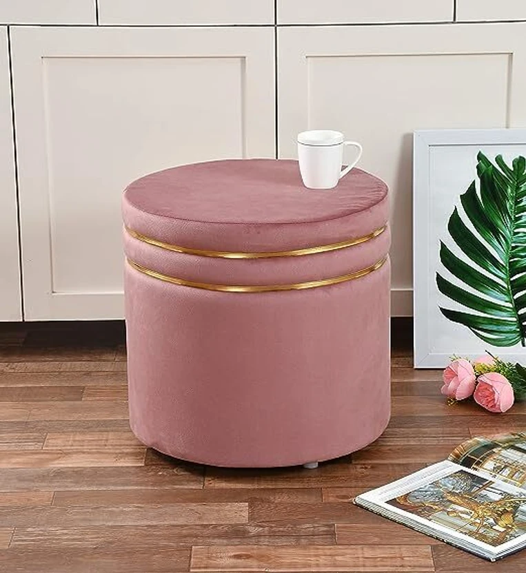 Ottomans Unique Creation Handicrafts Solid Wood Pouf (Finish Color - Pink,...more